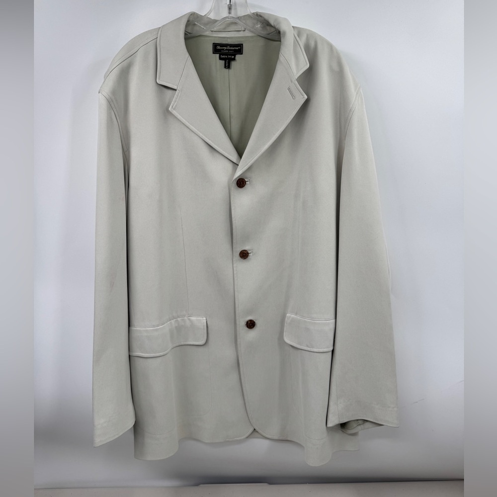 Tommy Bahama Island Soft Beige Three Button Blazer Jacket Size XL Silk Shell